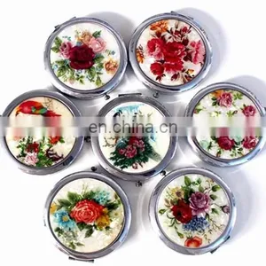 Promotion Gift Cheap Small Fancy Antique Flower Pattern Cosmetic Compact Disney Audited Mirror /Floral Pocket Mirror thumbnail-1