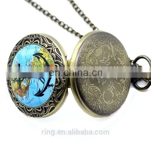 Hot Products to Sell Online Antique Glass Cover World Map Navigation Pocket Watch With Chain thumbnail-4
