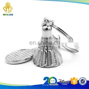 3D Badminton Sport Metal Keychain in Silver Plating thumbnail-1