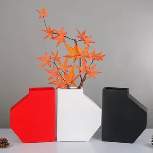 2021 New Chinese Geometric Semi-Flat Bottle Frosted Ceramic Vase,Nordic Decoration thumbnail-2