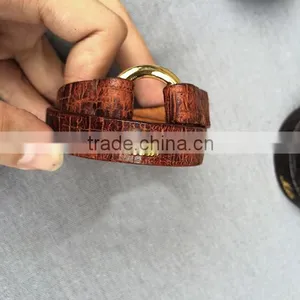 Personality High Feshion Genuine Leather Crocodile Parttern Crack Vintage Retro Style Hand Make Bracelet for Mens thumbnail-2