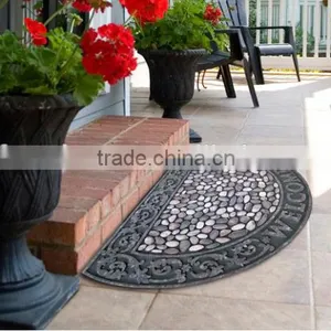 Non Slip Back Recycle Rubber Half Moon Flocked Surface Door Mat thumbnail-1