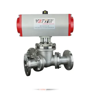 Pneumatic Y-Type 135° Three-Way Ball Valve DN50-DN300 With Flange Connection, WCB/SS Body for High Flow Capacity thumbnail-1