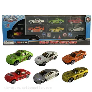 XINYU Diecast Trailer Truck Play Set With 6 PCS of Die Cast Cars 1/64 Scale thumbnail-1