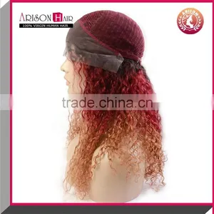 2015 Popular Style Lace Front Wig 3 Tone Color Human Hair Ombre Wig Kinky Curly thumbnail-1