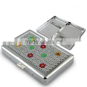 Automatic Crystal Rhinestone Metal Cigarette Case Holder thumbnail-2