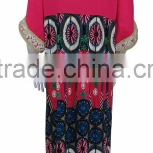 100% Rayon Top Fashion Traditional Print Muslim Abaya With Lace on Chest thumbnail-2