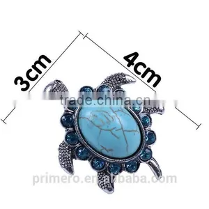 New Hot Tibetan Silver Blue Turquoise Gem Rhinestone Crystal Tortoise Finger Ring Jewelry Wholesale thumbnail-4