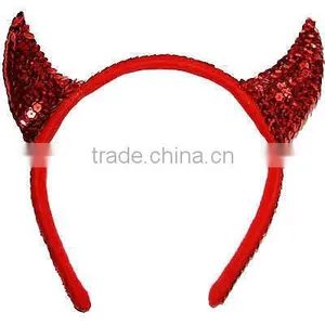 NEW RED DEVIL HORNS WITH SEQUINS HAIR HEAD BAND HALLOWEEN HEADBAND H-1517 thumbnail-1