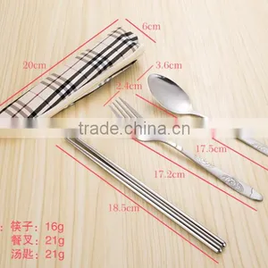 Stainless Steel Travel Cutlery Spoon and Chopsticks With Water-proof Cloth Bag Packing thumbnail-4