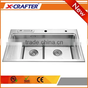 Factory Direct Sale Overmount Kitchen Sink Double Bowl With Drainboard thumbnail-1