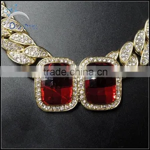 High Quality 24k Gold Cuban Ruby Chains Hip Hop Necklace thumbnail-2