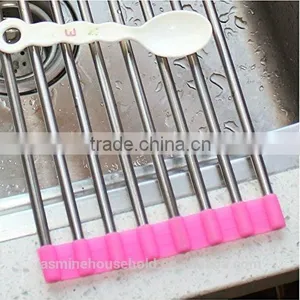 2016 Roll Up Silicone Handy Drainer Commercial Stainless Steel Dish Rack thumbnail-4