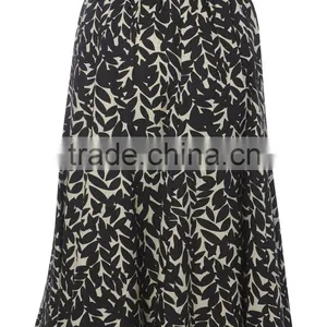 2015 European Lady Fashion Linen Leaf Printed Midi Skirt thumbnail-3