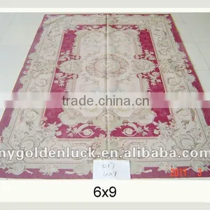 6x9 Super Deal Beige and Red Aubusson Types Wool Rugs thumbnail-1