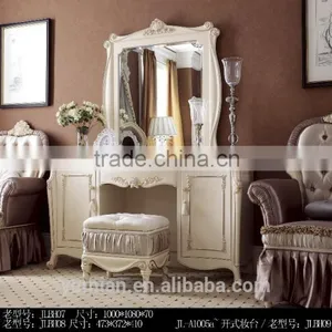 New Classical Luxury Rococo European French Wooden Bedroom Furniture Set Bed Bedside Table Wardrobe Dressing Table Bench thumbnail-5