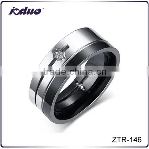 Men Personality Black 8MM Stainless Steel Zircon Ring thumbnail-1