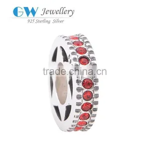 Fashion Wheel Shape Paved Red Zircon Stone Solid Sterling Silver Beads thumbnail-1