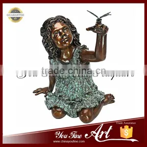 Outdoor Life Size Bronze Girl Sculpture With Bird Statue thumbnail-1