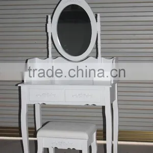 Dressing Table Makeup Desk W/Stool Drawers & Oval Mirror Bedroom White thumbnail-2