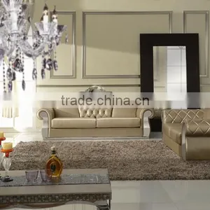 2016 New Design Modern European Style Stainless Steel Base PU/top Grain Leather Sofa Furniture Chesterfield Sofa Furniture thumbnail-2