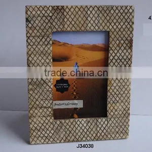 Antique Finish Bone Photo Frame With Curving in Square Patterns Available in All Sizes thumbnail-1