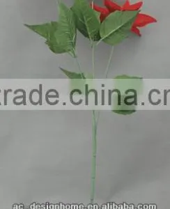 RED SINGLE ARTIFICIAL VELVET POINSETTIA FLOWER STEM thumbnail-1