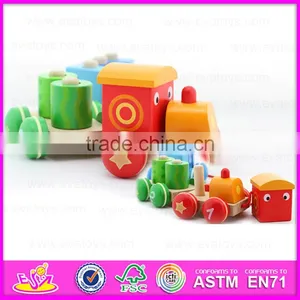 Colorful Wooden Pull Shape Block Train Toy for Kids,EN71 Top Sale Pull Line Toy Vehicle Wooden Toy Train OEM W05C025 thumbnail-6