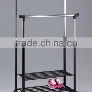 Adjustable Rolling Clothes Rack With Two Shelf thumbnail-1