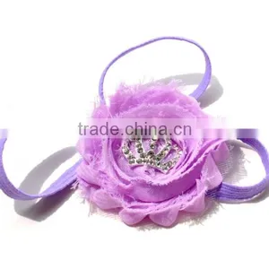Baby Girls Rhinestone Crown Shabby Chiffon Flower Headband Wholesale thumbnail-3