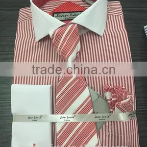 Stock USA Men Oxford Stripes Dress Shirt With Tie/Hankie/Cufflinks thumbnail-6