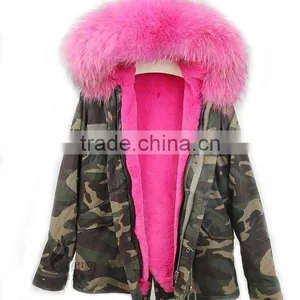 CX-G-P-10A Genuine Faux Fur Coat With Raccoon Fur Collar thumbnail-5