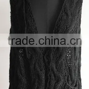 Ladies Sleeveless Knitted Poncho With Hood thumbnail-1