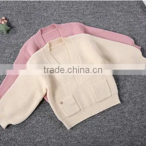 Wholesale Lantern Sleeve V Neck High Quality Girl Sweater Pullover thumbnail-1