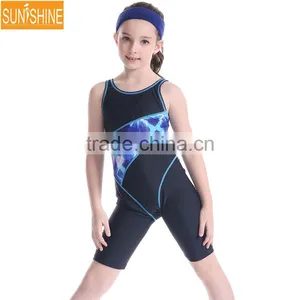Full Brief Knee Suits One Piece Swimsuit Children Competition Swimwear thumbnail-3