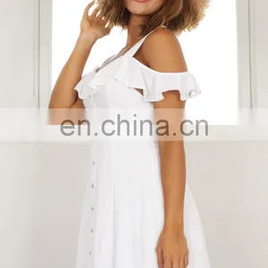 Mature Women Button Through Front Mini Dress in White thumbnail-3