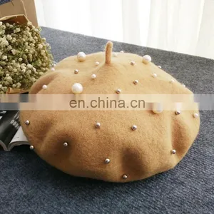 2017 Fashion Woman Spring Pearl Wool Beret Hat thumbnail-2