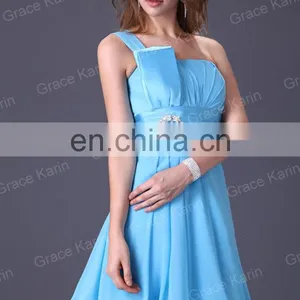 Grace Karin Chiffon One Shoulder Knee Length Bridesmaid Dresses CL4095 thumbnail-6