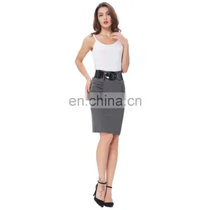 Kate Kasin Women's Shirred Detail High Stretchy Pencil Skirt In Grey Color KK000271-2 thumbnail-4