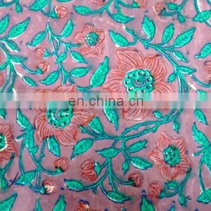 Handmade Pure Cotton Block Printed Fabric Sanganeri Jaipuri Floral Fabric thumbnail-2