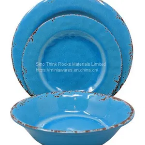 China Manufacturer Retro Rust Design Melamine Iran Dinner Sets Yellow Dish Gold Plastic Plate Set thumbnail-1