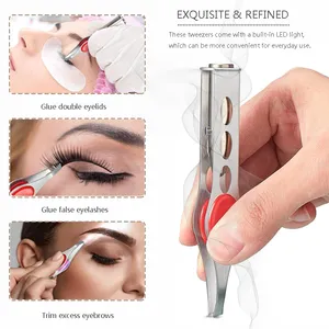LED Light Stainless Steel Eyebrow Beauty Tweezers for Men and Women Tweezering thumbnail-3