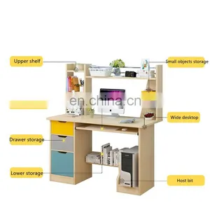 Bedroom Furniture Computer Laptop Desk Wooden Study Learning Small Modern Simple Computer Table Desk With Shelves thumbnail-4