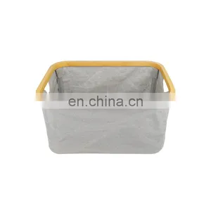 Modern Foldable Bamboo Canvas Hamper Single Laundry Basket thumbnail-2