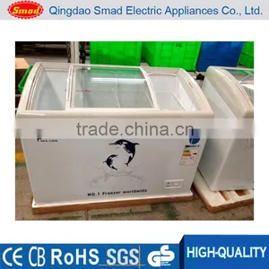 Curved Glass Door Chest Freezer With Wheels, Led Light thumbnail-1