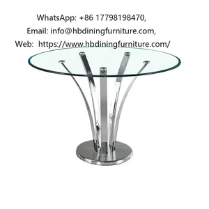Round Glass Dining Table With Metal Base thumbnail-1
