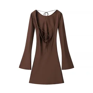 European-style and American-style Feminine and Spicy Girl's Tight-fitting Skirt in Earthy Tones With Back Ties and a One-piece Dress Style. thumbnail-1