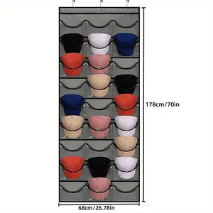 Hat Organizer Racks for Baseball Caps, Visible Hat Holder Rack for Wall Door With 3 Hooks, 27 Deep Pockets thumbnail-4