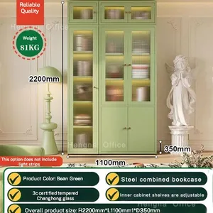 Sage Green Metal Sideboard With Ribbed Glass Doors, Metal Buffet Cabinet for Perth Furniture Retailers, Eco-friendly Powder Coating, Custom Colors thumbnail-5