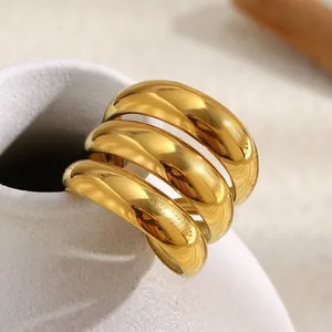 Gold Plated Stainless Steel Ring - 18K, 5mm Width, Nickel Free, 50pcs Minimum Order thumbnail-4
